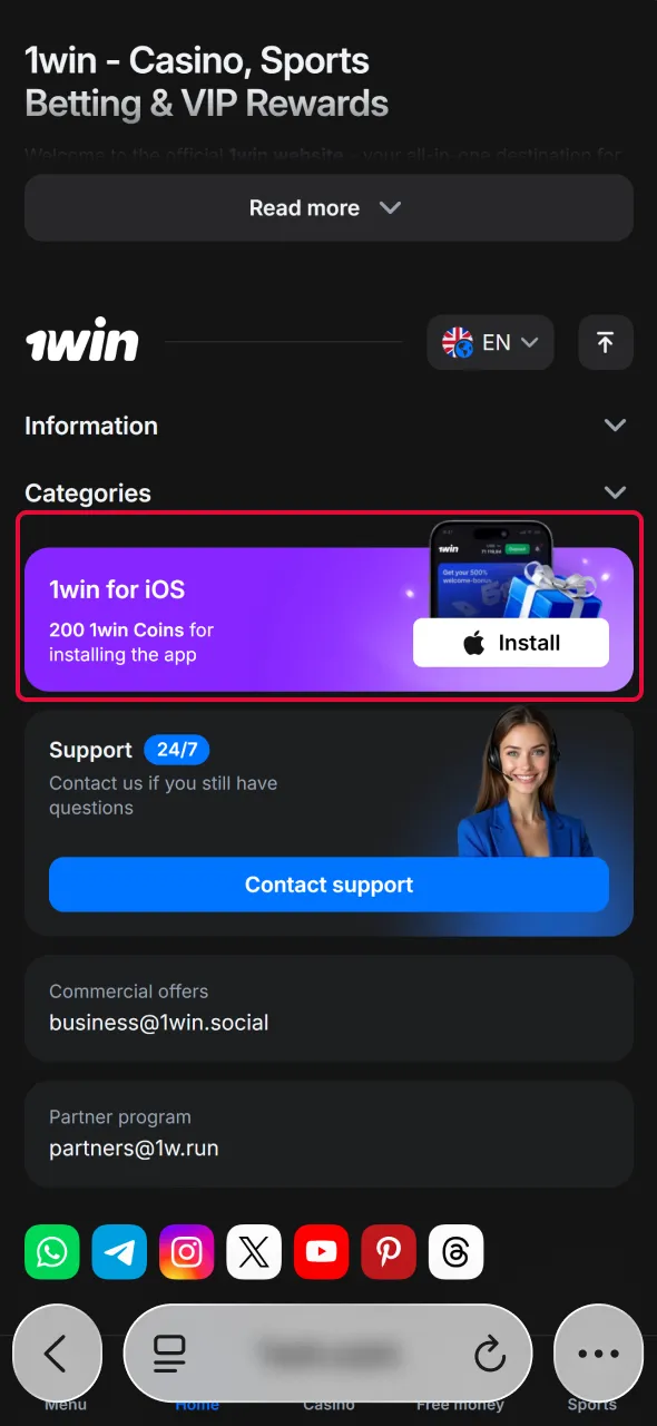 Find the iOS installation option to run Aviator via the app.