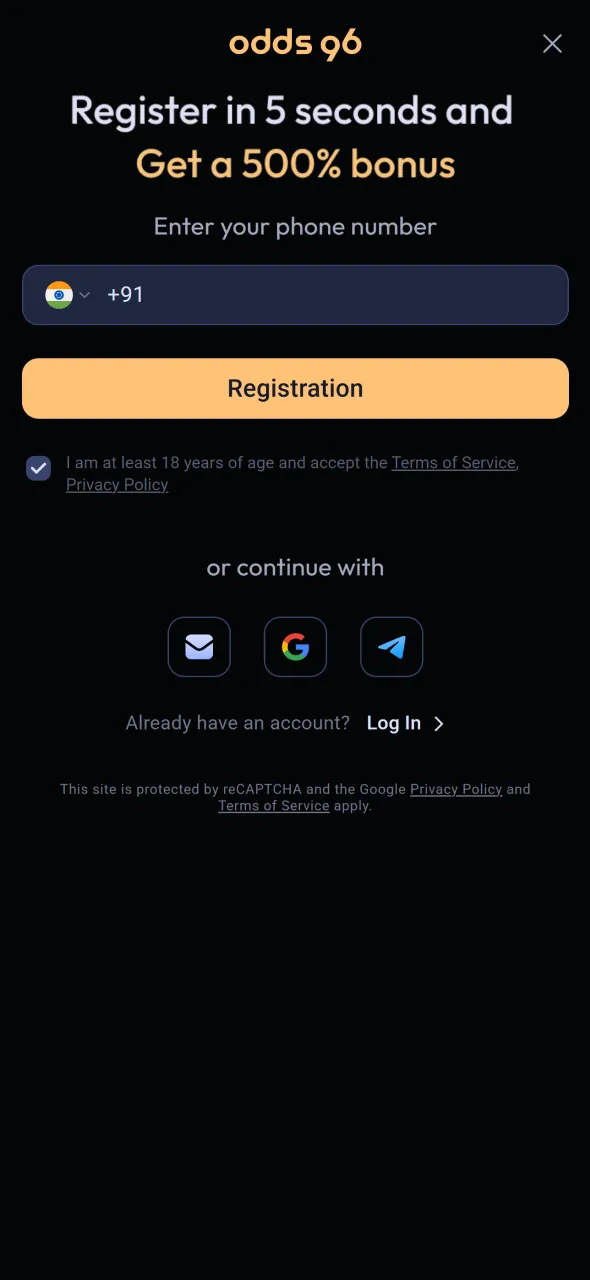 Complete registration to start playing Aviator on Odds96.