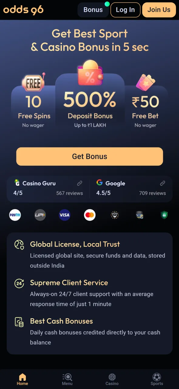 Visit the official website to access Aviator on Odds96.